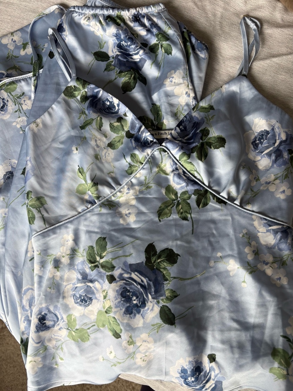 Abercrombie & Fitch Light Blue Floral Satin Cami Top and bottom pj set